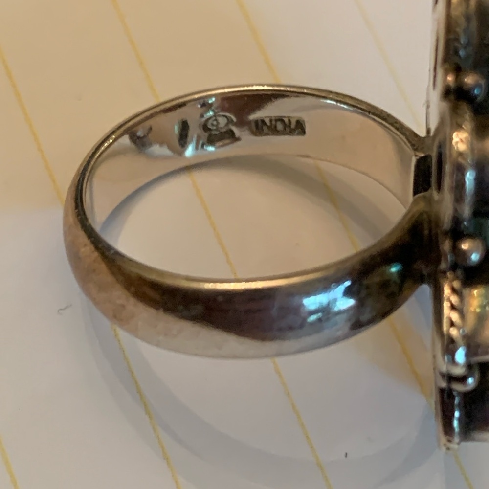 Vintage ‘S’ sterling marked silver boho ring w peridot, amethyst amber  sz 7 - Picture 4 of 8